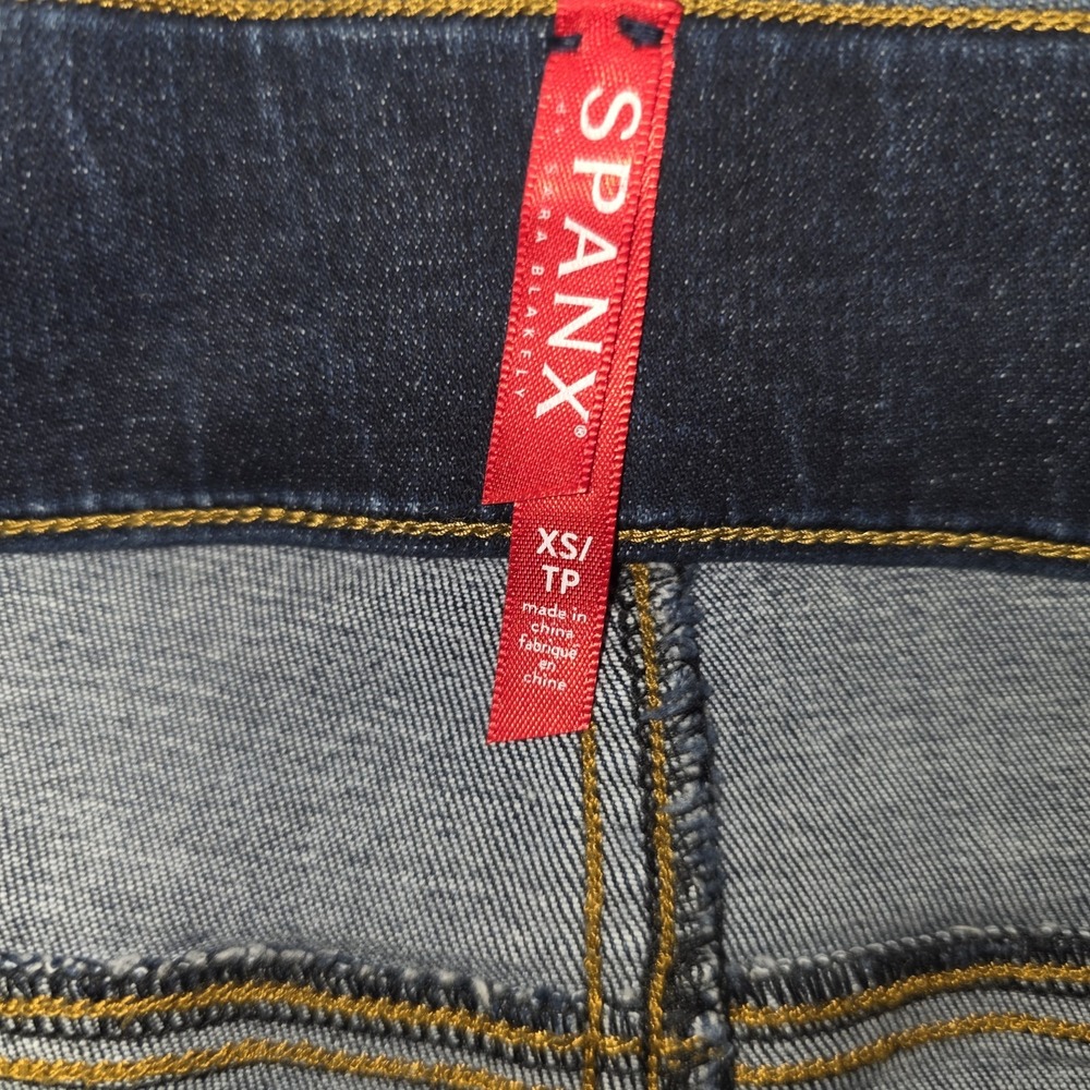 Spanx Flare Jeans Dark Wash High Rise Pull On Raw Hem Stretch Denim Women XS - Picture 3 of 10